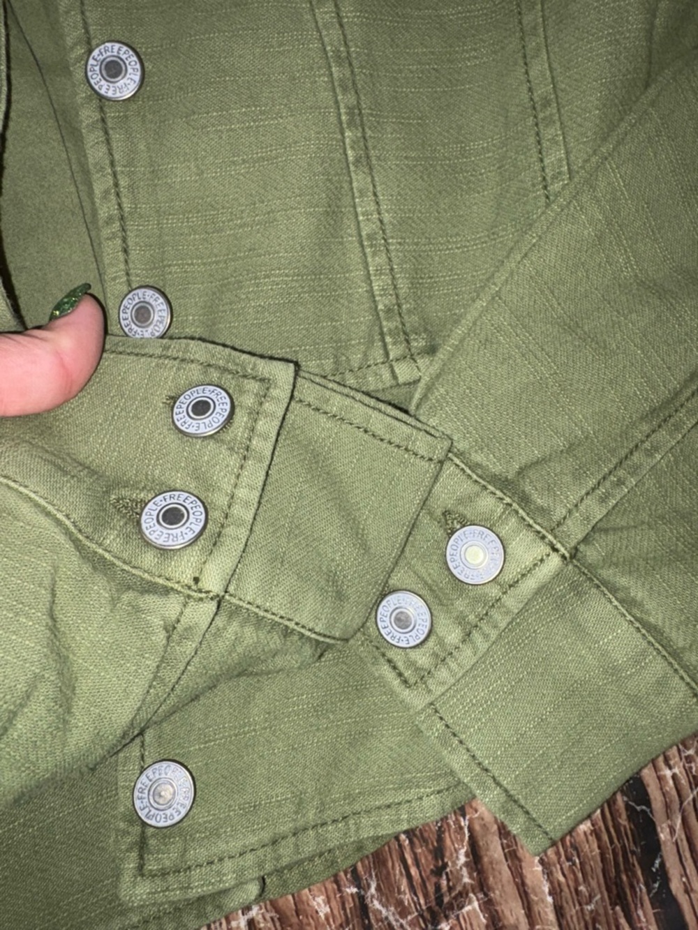 Free People pure cotton Jocelyn green utility light button up jacket S - Picture 10 of 11